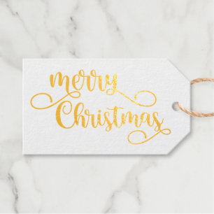 Ornate Typography Merry Christmas Red Gold Gift Tags