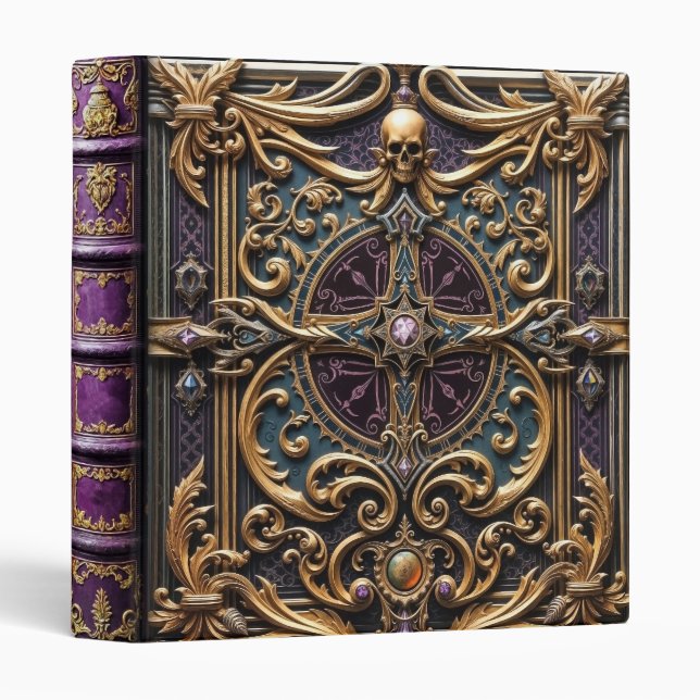 Ornate Vampire Skull Leather Custom 3 Ring Binder (Front/Spine)