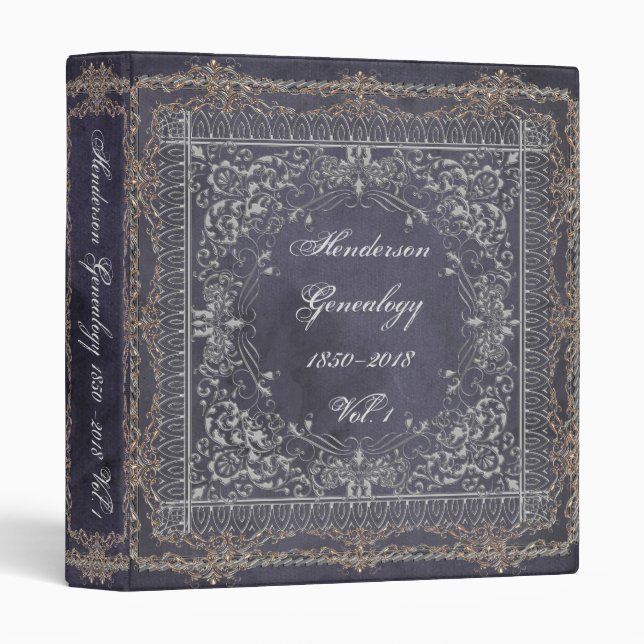 Ornate Victorian Black Grey Family Tree Genealogy Binder (Front/Spine)
