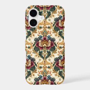 Ornate Victorian Floral Damask in Teal and Burgund