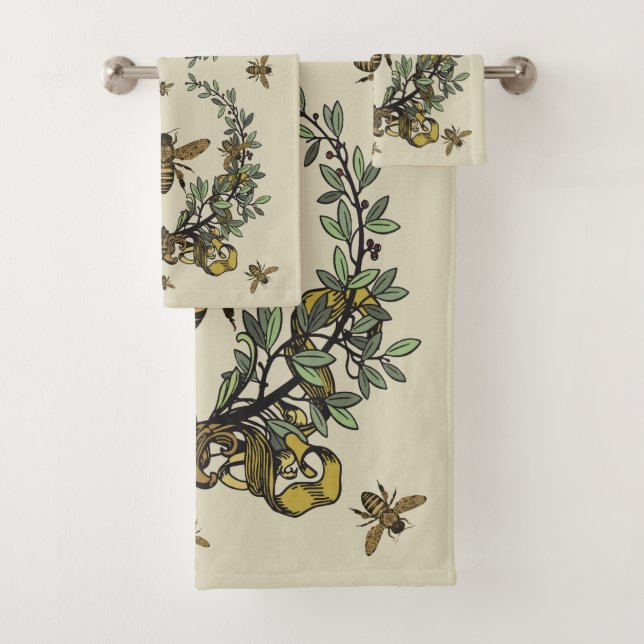 Ornate Victorian Honey Bees Bath Towel Set (Insitu)