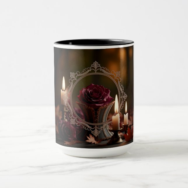 Ornate Victorian Mirror Purple Rose Candlelight  Mug (Center)