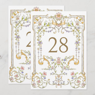 Ornate Vintage Boho Flowers Wedding Table Number