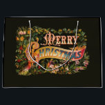 Ornate Vintage Christmas Greeting Large Gift Bag<br><div class="desc">Richly embellished Christmas greeting featuring ornate text on a banner decorated with holly, assorted flowers and leaves, and a cardinal on a black background.</div>