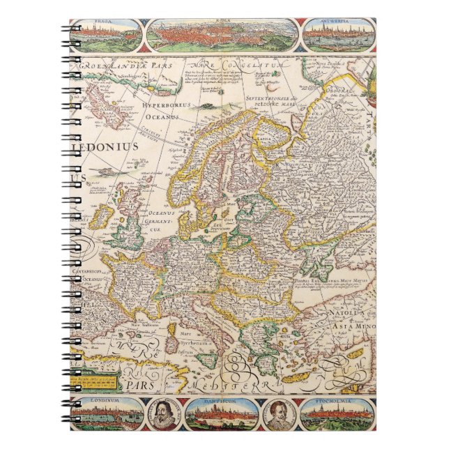 Ornate Vintage Europe Map Notebook (Front)