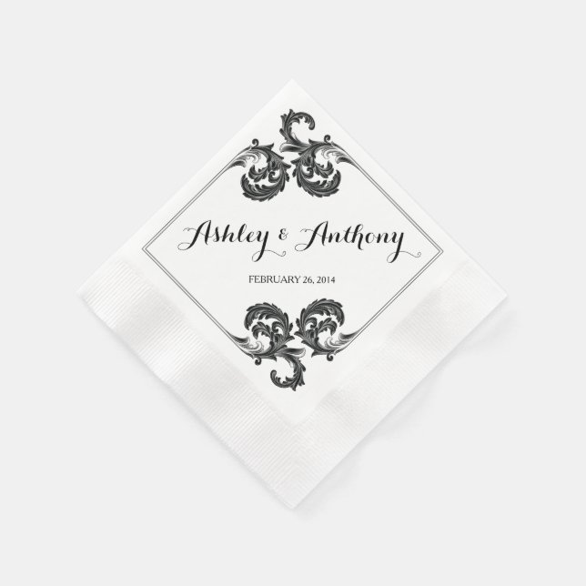 Ornate Vintage Floral Personalized Wedding Napkin (Corner)