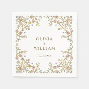 Ornate Vintage Frame Bohemian  Flowers Wedding Napkin