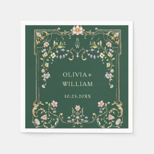 Ornate Vintage Frame Bohemian  Flowers Wedding Napkin