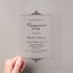 Ornate Vintage Frame Old Money Engagement Party Acrylic Invitations