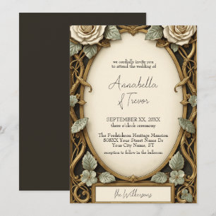 Ornate Vintage Frame with White Roses Invitation