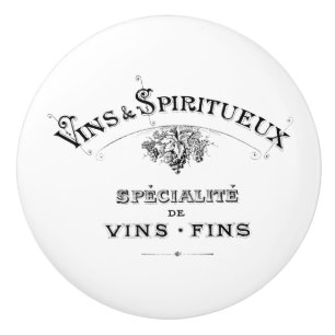 Ornate Vintage French Wine and Spirits Label Ceramic Knob