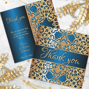 Ornate Vintage Gold And Blue Jewelled Thank You Card