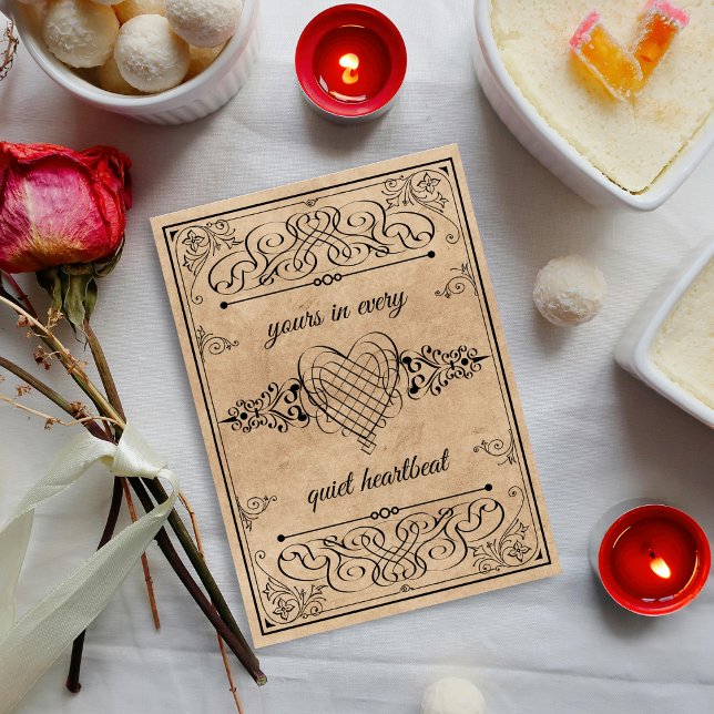 Ornate Vintage Heartbeat Holiday Card (Romance preserved in parchment and ink, a card that speaks of love’s quiet, eternal rhythm.)
