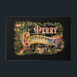 Ornate Vintage Merry Christmas Doormat<br><div class="desc">Richly decorative Victorian era Christmas greeting in ornamental lettering with multicolored flowers and leaves on black background.</div>