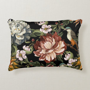 Ornate Vintage Peonies, Roses, Birds. Accent Pillow