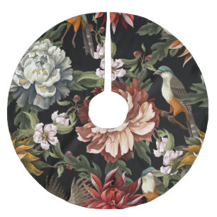 Ornate Vintage Peonies, Roses, Birds. Brushed Polyester Tree Skirt