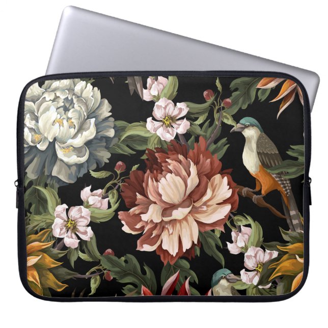 Ornate Vintage Peonies, Roses, Birds. Laptop Sleeve (Front)
