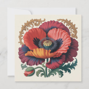 Ornate Vintage Poppy Floral Illustration Holiday Card