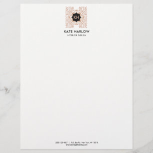 Ornate Vintage Rose Gold Monogram Frame Letterhead
