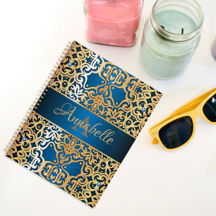 Ornate Vintage Shiny Gold And Blue Jewelled Custom Planner