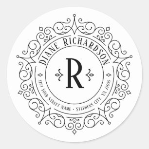 Ornate Vintage Swirls Circular Return Address Classic Round Sticker