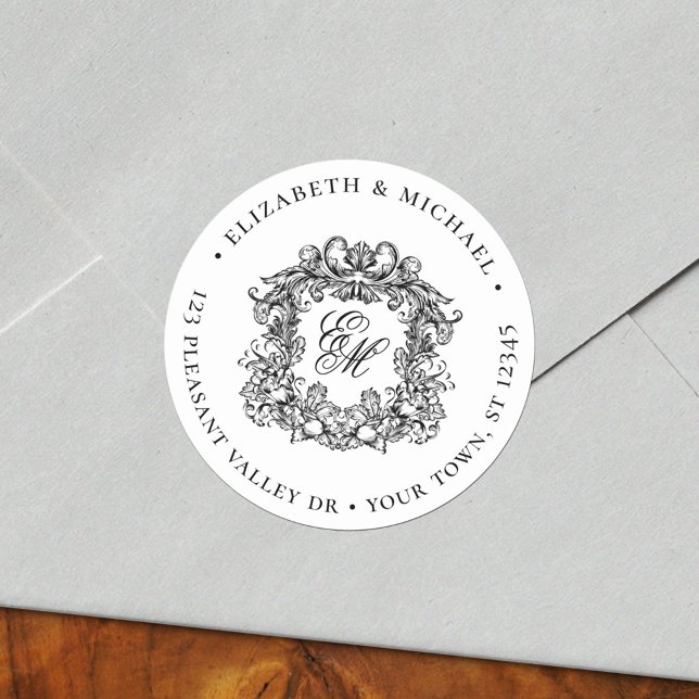 Ornate Wedding Crest Monogram Return Address Label (Creator Uploaded)