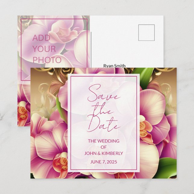 Ornate Wedding Photo QR Cd Save the Date Postcard (Front/Back)