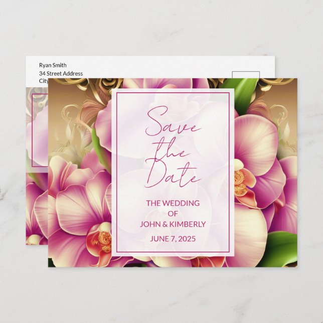 Ornate Wedding Photo QR Code Announcement Postcard (Front/Back)