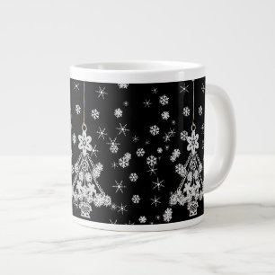 Ornate White Christmas Tree & Snowflakes Large Coffee Mug