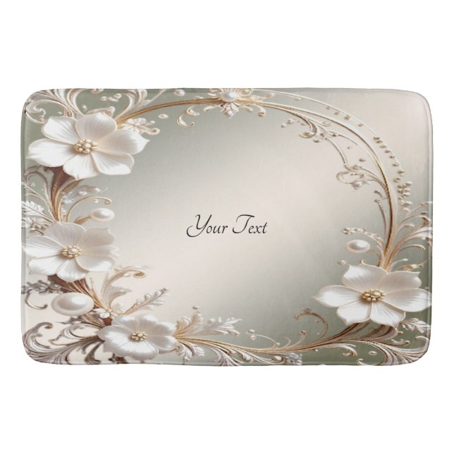 Ornate White Floral Bath Mat (Front)