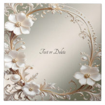 Ornate White Floral Ceramic Tile