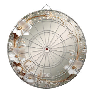 Ornate White Floral Dartboard