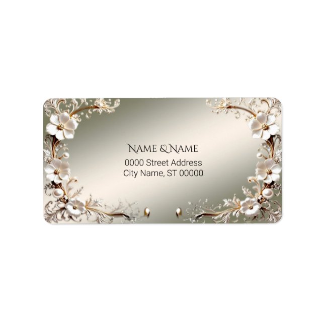 Ornate White Floral Frame Address Label (Front)