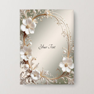 Ornate White Floral Frame Button