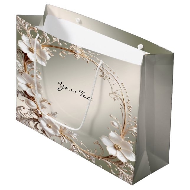 Ornate White Floral Frame Gift Bag (Front Angled)