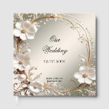 Ornate White Floral Frame Guest Book