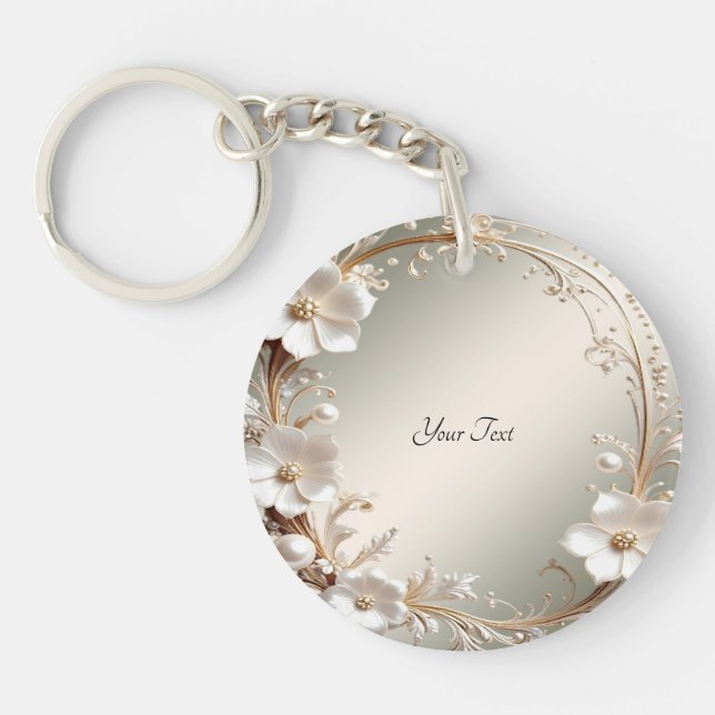 Ornate White Floral Frame Keychain (Front)