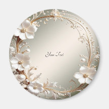 Ornate White Floral Frame Magnet