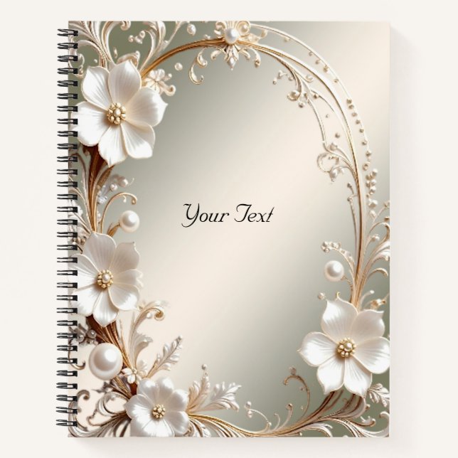 Ornate White Floral Frame Notebook (Front)