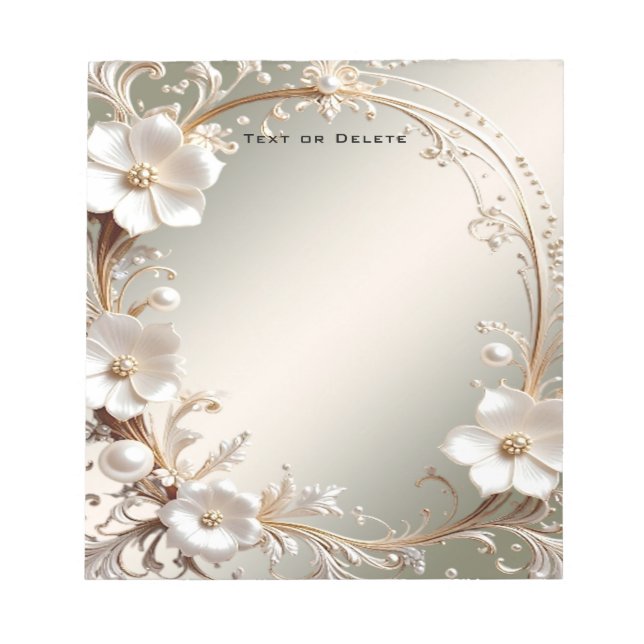 Ornate White Floral Frame Notepad (Front)