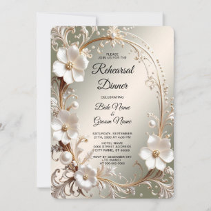 Ornate White Floral Frame Rehearsal Dinner Invitation