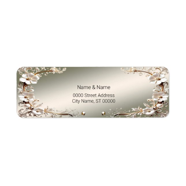 Ornate White Floral Frame Return Address Label (Front)