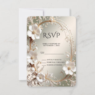 Ornate White Floral Frame RSVP Card