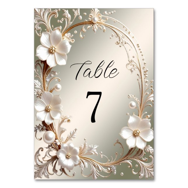 Ornate White Floral Frame Table Number (Front)