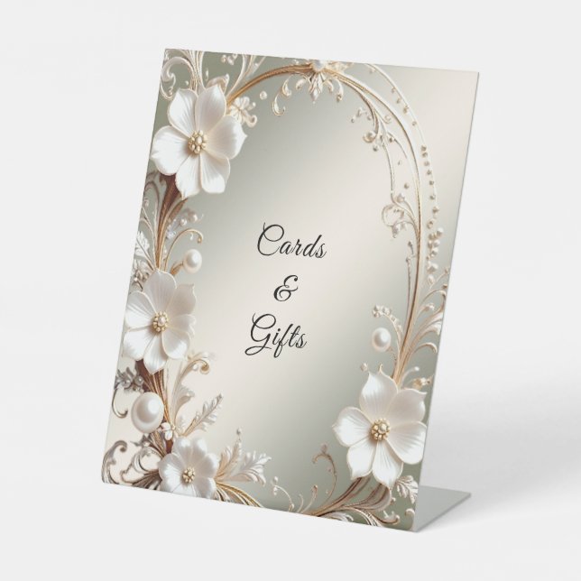 Ornate White Floral Frame Tabletop Signs (Front)