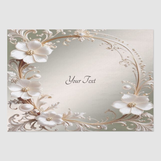 Ornate White Floral Frame Tissue Paper (Front)