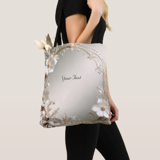 Ornate White Floral Frame Tote Bag