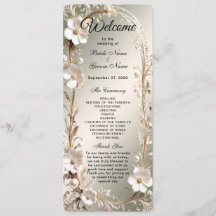 Ornate White Floral Frame Wedding Program