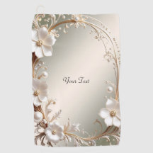 Ornate White Floral Golf Towel