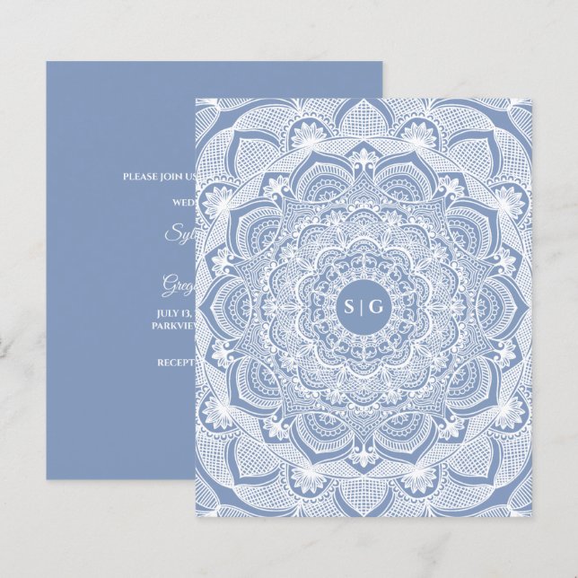 Ornate White floral lace dusty blue Budget (Front/Back)